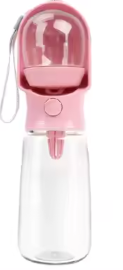 Pink Portable Dog Water Bottle with Feeder - 550 ML