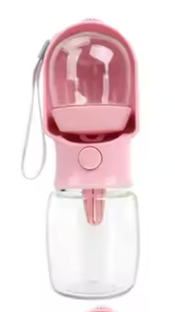 Pink Portable Dog Water Bottle with Feeder - 350 ML